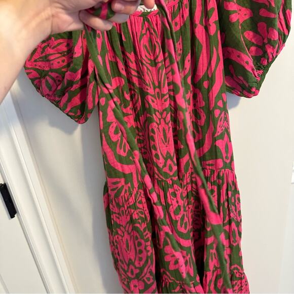 Tuckernuck Velvet Graham & Spencer Cotton Green Pink Floral MIDI Dress XS - Picture 14 of 16